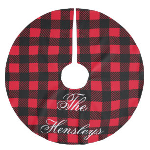 Black and Red Plaid Custom Monogram Tree Skirt