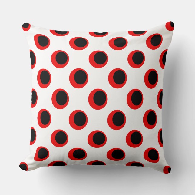 Black and Red Polka Dot Pattern Cushion (Front)