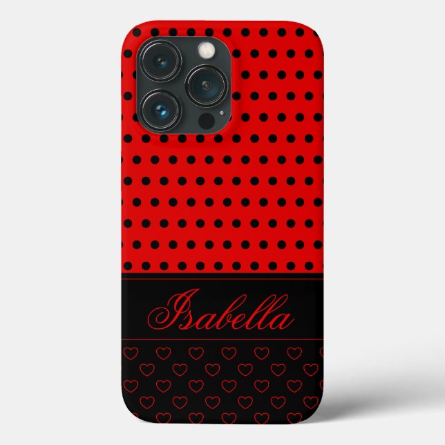 Black And Red Polka Dot Pattern, Custom Name  Case-Mate iPhone Case (Back)