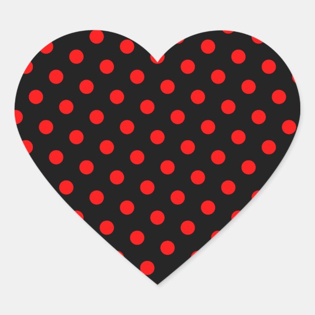 Black and Red Polka Dots Heart Sticker (Front)