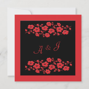 Black and Red Poppy Monogram Invitation