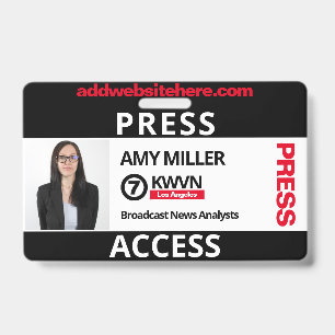 Black and Red Press Pass Custom Name Employee ID Badge