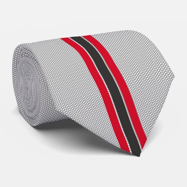 Black And Red Racing Stripes Sporty Minimalist Tie (Rolled)