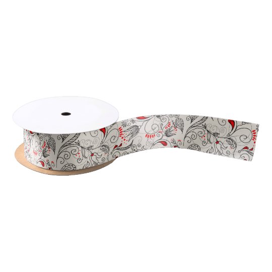Black And Red Retro Flower White Background Satin Ribbon