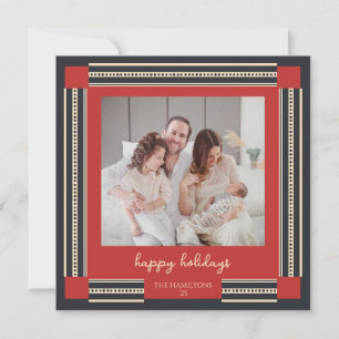 Black and Red Ribbon Border Happy Holidays Card