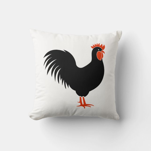 Black and Red Rooster Pillow (Front)