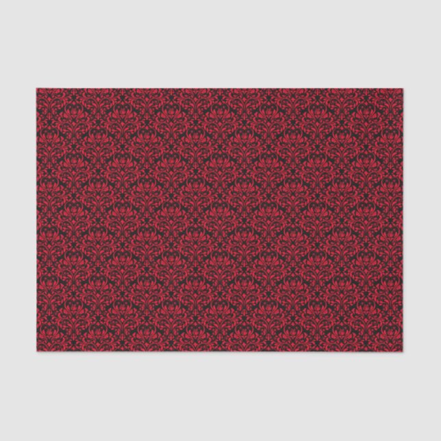 Black and Red Rose Floral Damask Tissue Paper (Front)