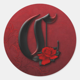 Black and Red Rose Monogram C Sticker