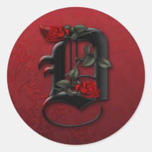 Black and Red Rose Monogram D Sticker