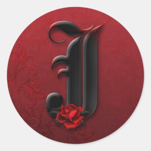 Black and Red Rose Monogram J Sticker