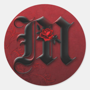 Black and Red Rose Monogram M Sticker
