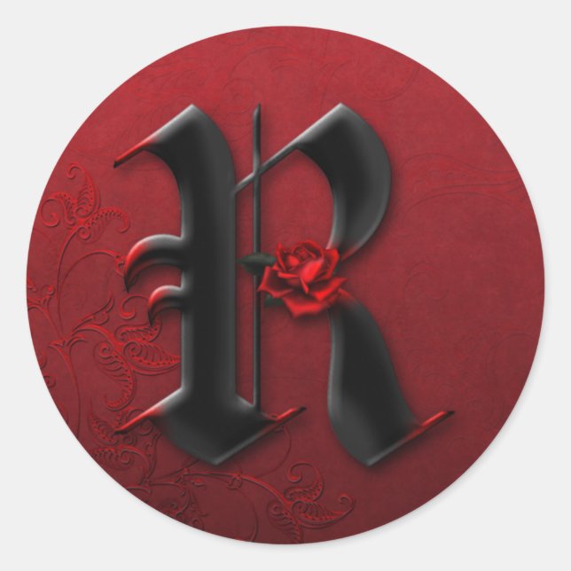 Black and Red Rose Monogram R Sticker (Front)