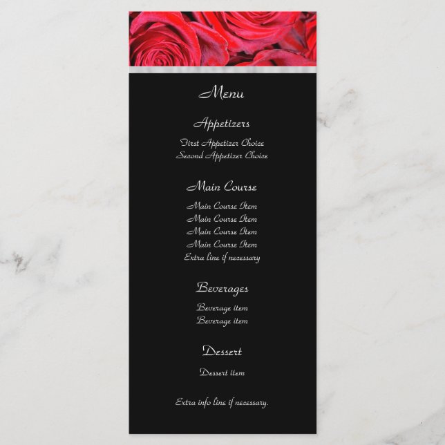 Black and Red Roses Wedding Menu (Front)