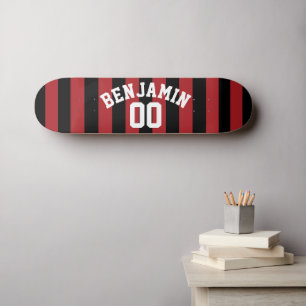 Black and Red Rugby Jersey Stripes Name Number Skateboard