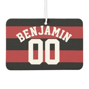 Black and Red Rugby Stripes Name Number Car Air Freshener