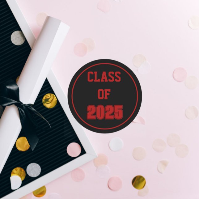 Black and Red School Colours Class Year Classic Round Sticker (In Situ Graduation)