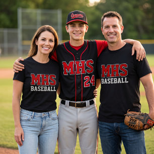 Black and Red School Spirit Custom Baseball Fan T-Shirt