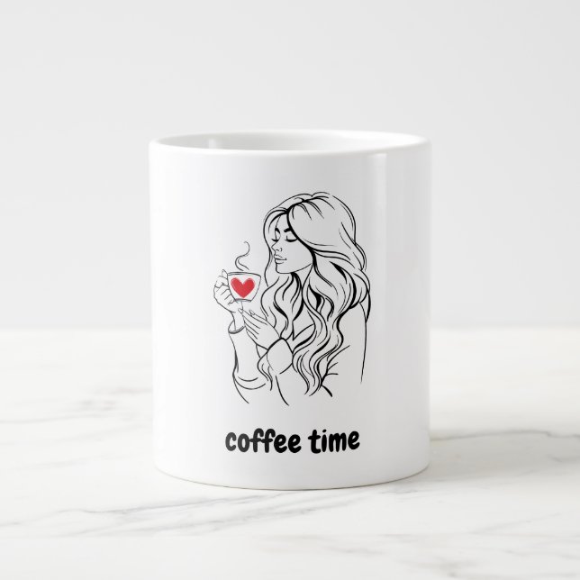 Black and Red Simple Illustration Coffee Time Mug (Front)