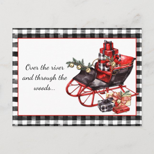 Black and Red Sleigh Packages Christmas  Postcard (Front)