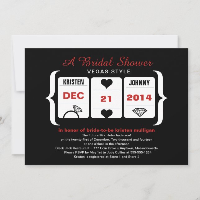 Black and Red Slot Machine Bridal Shower Invitation (Front)