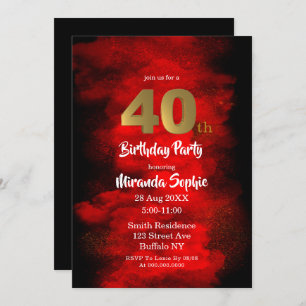 Black and Red Smoke 40th Birthday Invitations