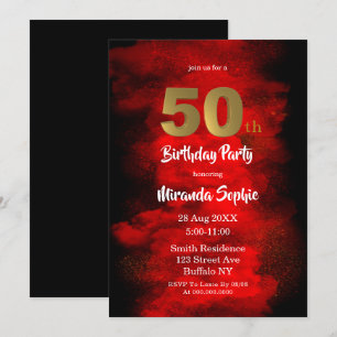 Black and Red Smoke 50th Birthday Invitations