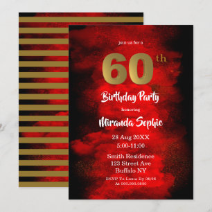 Black and Red Smoke 60th Birthday Invitations