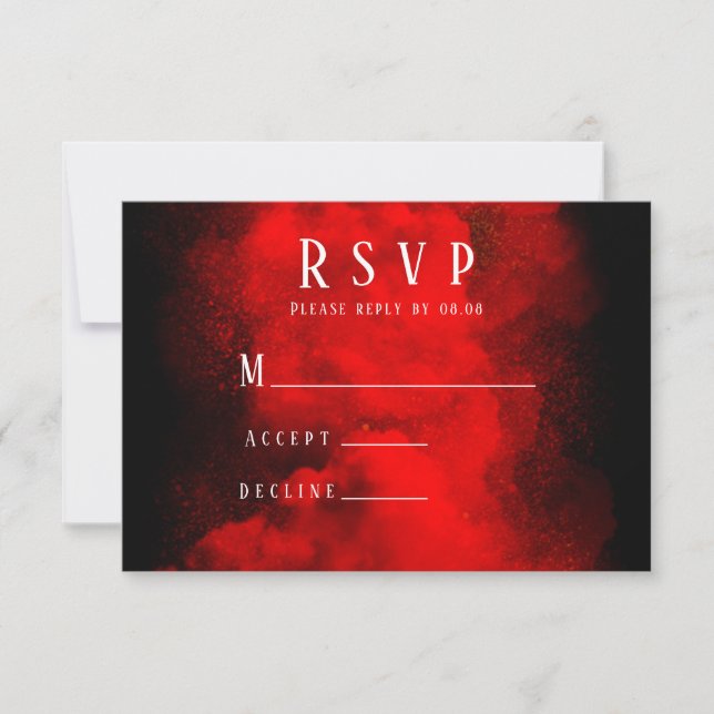 Black and Red Smoke Abstract  RSVP Card (Front)