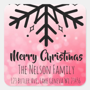Black and Red Snowflake Personalised Christmas Square Sticker