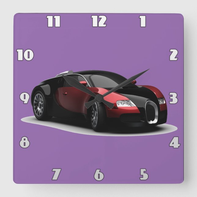 Black and red sports car  square wall clock (Front)