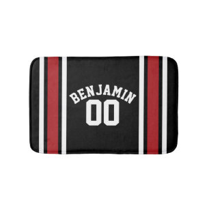 Black and Red Sports Jersey Custom Name Number Bath Mat