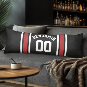 Black and Red Sports Jersey Custom Name Number Body Cushion