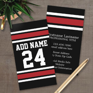 Black and Red Sports Jersey Custom Name Number Business Card