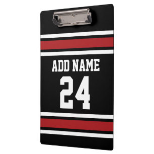 Black and Red Sports Jersey Custom Name Number Clipboard