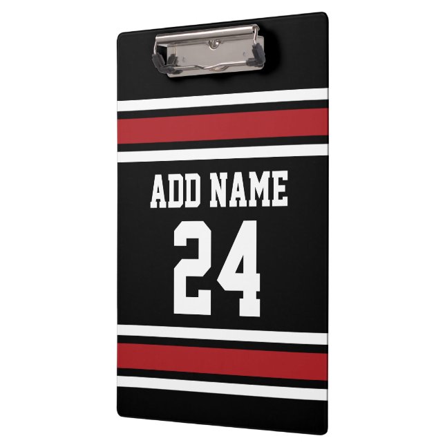 Black and Red Sports Jersey Custom Name Number Clipboard (Left)