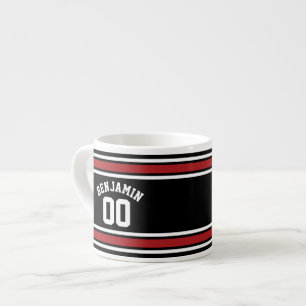 Black and Red Sports Jersey Custom Name Number Espresso Cup