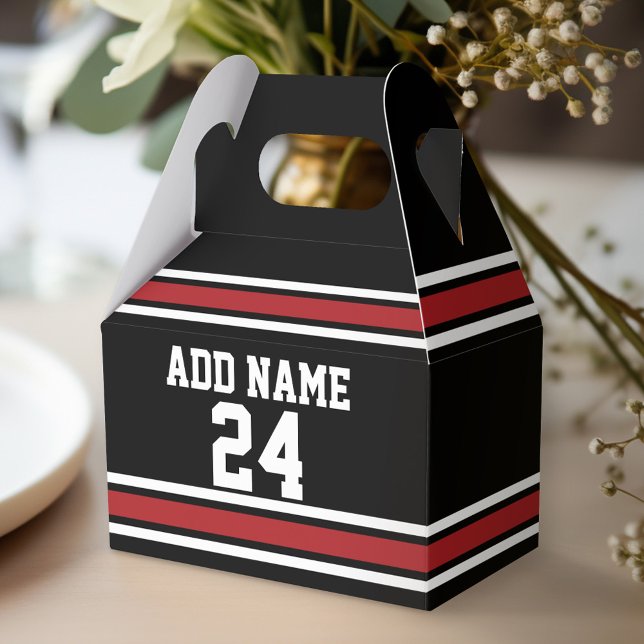 Black and Red Sports Jersey Custom Name Number Favour Box (Personalized favor box - birthday party)