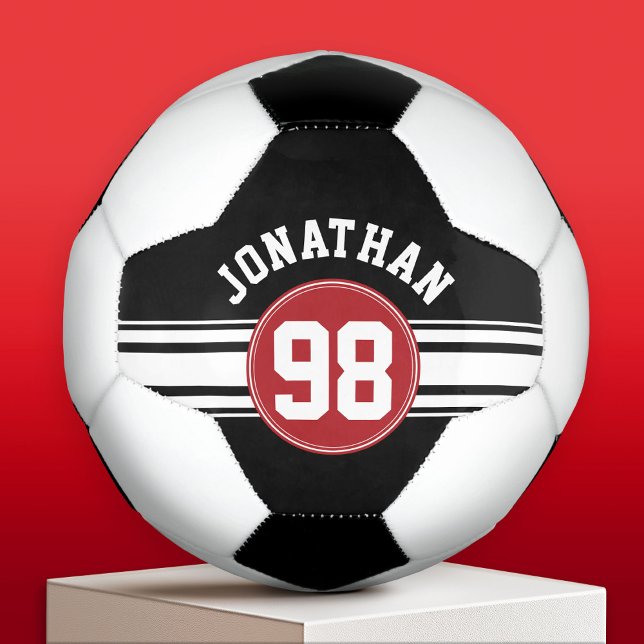 Black and Red Sports Jersey Custom Name Number Football (Custom Soccer Ball)