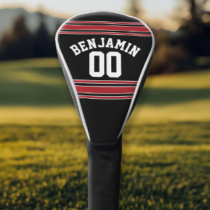 Black and Red Sports Jersey Custom Name Number Golf Head Cover