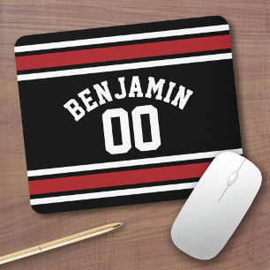 Black and Red Sports Jersey Custom Name Number Mouse Mat