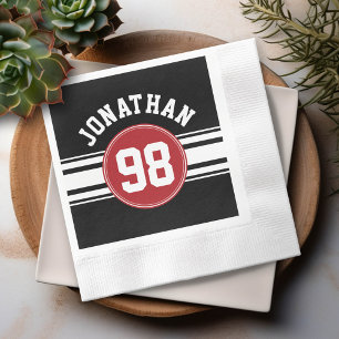 Black and Red Sports Jersey Custom Name Number Napkin