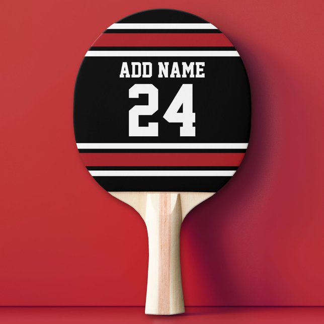 Black and Red Sports Jersey Custom Name Number Ping Pong Paddle (Custom Ping Pong Paddle - Team or College colors Sports Jersey)