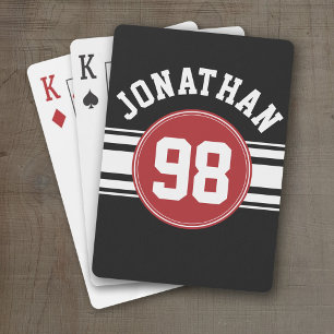 Black and Red Sports Jersey Custom Name Number Playing Cards