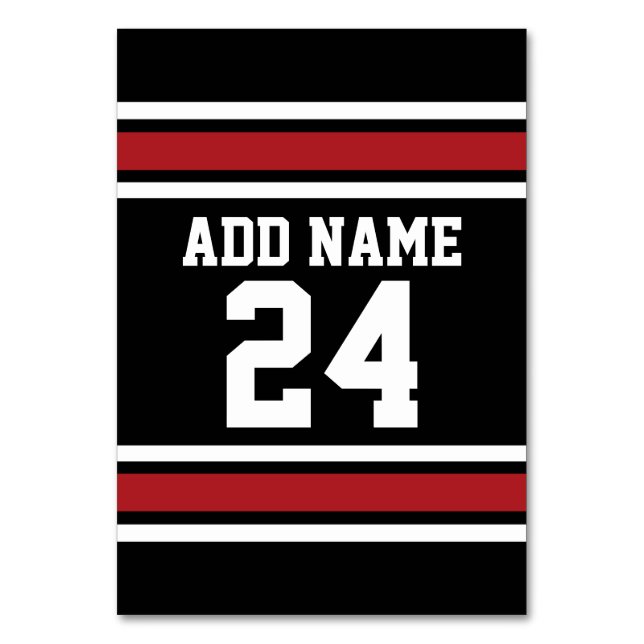 Black and Red Sports Jersey Custom Name Number Table Number (Front)