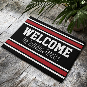 Black and Red Sports Jersey with Name - Welcome Doormat