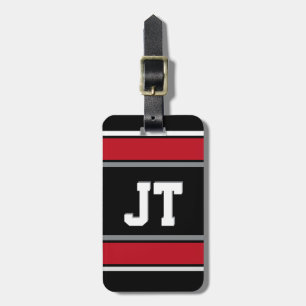 Black and Red Sports Stripes Personalised Luggage Tag
