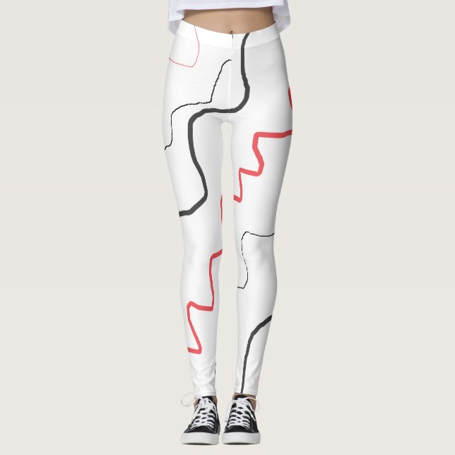 Black and Red Squiggly Lines Leggings (Front)