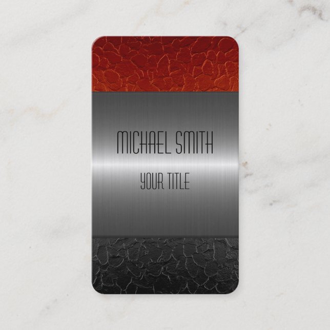 Black and Red Stainless Steel Metal Hole Business Card (Front)