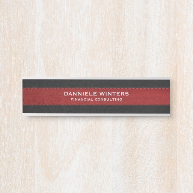Black and red stitched leather texture door sign (Front)