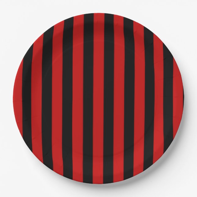Black and Red Stripe Paper Plate (Front)